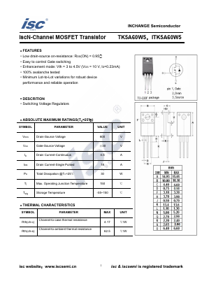 TK5A60W5 Datasheet PDF Inchange Semiconductor