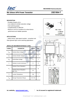 2SD1804-T Datasheet PDF Inchange Semiconductor