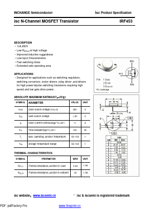 IRF453 Datasheet PDF Inchange Semiconductor