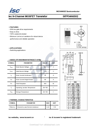 IXFP34N65X2 Datasheet PDF Inchange Semiconductor