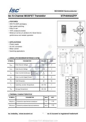 STP4NK60ZFP Datasheet PDF Inchange Semiconductor