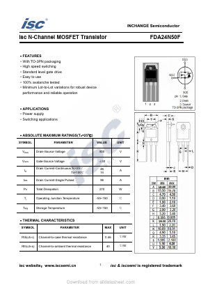 FDA24N50F Datasheet PDF Inchange Semiconductor