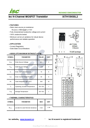 IXTH15N50L2 Datasheet PDF Inchange Semiconductor