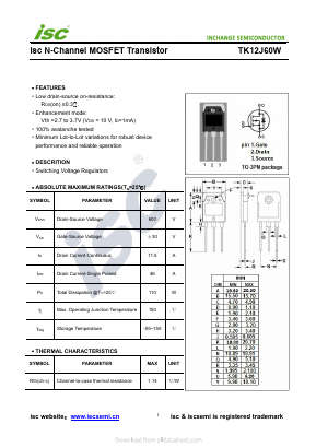 TK12J60W Datasheet PDF Inchange Semiconductor