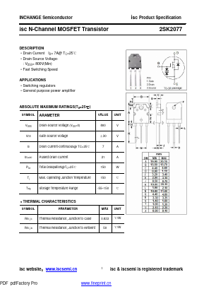 K2077 Datasheet PDF Inchange Semiconductor