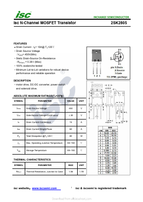 2SK2805 Datasheet PDF Inchange Semiconductor