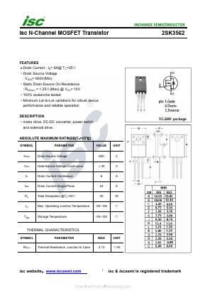 K3562 Datasheet PDF Inchange Semiconductor