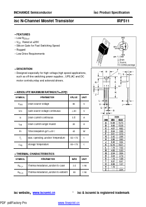 IRF511 Datasheet PDF Inchange Semiconductor