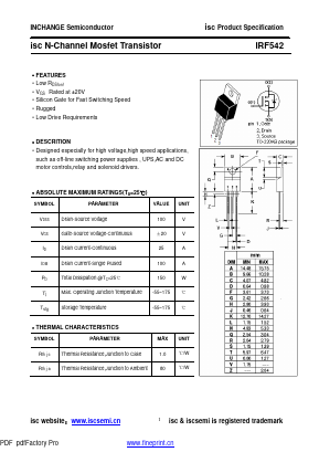 IRF542 Datasheet PDF Inchange Semiconductor