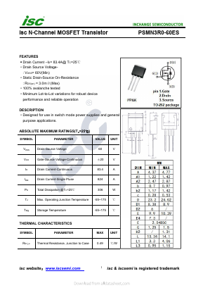 PSMN3R0-60ES Datasheet PDF Inchange Semiconductor