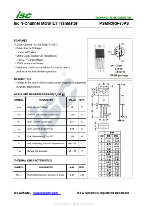 PSMN3R0-60PS Datasheet PDF Inchange Semiconductor