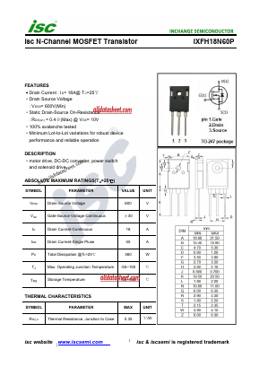 IXFH18N60P Datasheet PDF Inchange Semiconductor