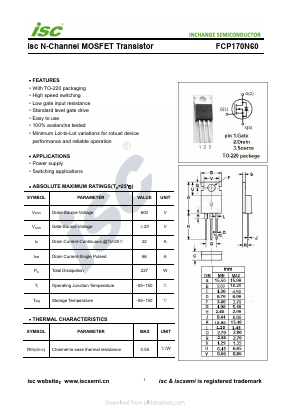 FCP170N60 Datasheet PDF Inchange Semiconductor