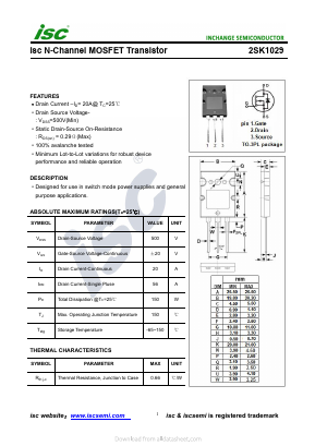K1029 Datasheet PDF Inchange Semiconductor