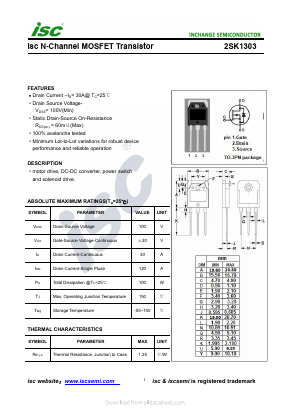 2SK1303 Datasheet PDF Inchange Semiconductor