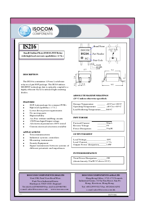 IS216 Datasheet PDF Isocom 