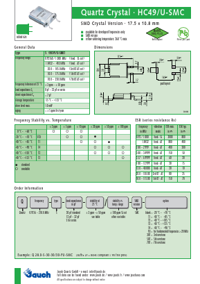 HC49-U-SMC Datasheet PDF Jauch Quartz Gmbh