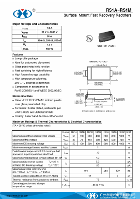 RS1A Datasheet PDF Guangzhou Juxing Electronic Co., Ltd.