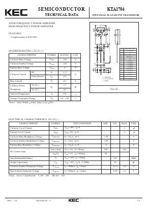 KTA1704 Datasheet PDF KEC
