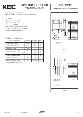 KTA1807D Datasheet PDF KEC