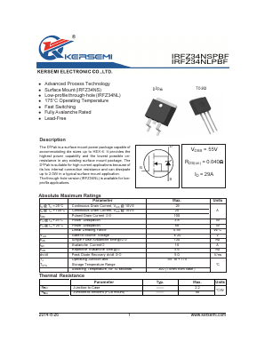 IRFZ34NLPBF Datasheet PDF Kersemi Electronic Co., Ltd.