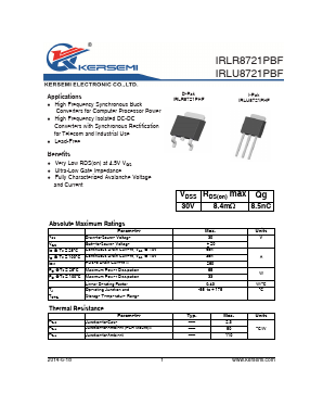 IRLU8721 Datasheet PDF Kersemi Electronic Co., Ltd.