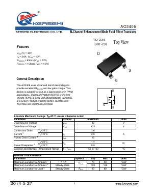 AO3406 Datasheet PDF Kersemi Electronic Co., Ltd.