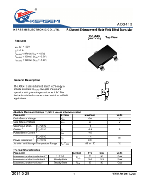 AO3413 Datasheet PDF Kersemi Electronic Co., Ltd.