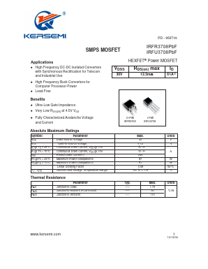IRFU3708PBF Datasheet PDF Kersemi Electronic Co., Ltd.