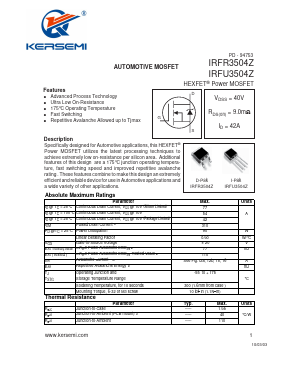 IRFU3504Z Datasheet PDF Kersemi Electronic Co., Ltd.