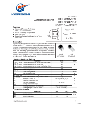 IRFU3504ZPBF Datasheet PDF Kersemi Electronic Co., Ltd.
