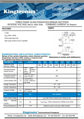 SKBPC2504-SKBPC2516 Datasheet PDF Kingtronics International Company