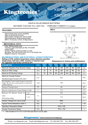 KBPC810 Datasheet PDF Kingtronics International Company