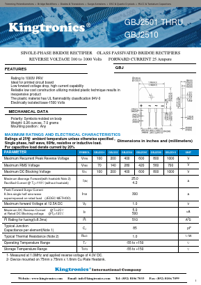 GBJ2501 Datasheet PDF Kingtronics International Company