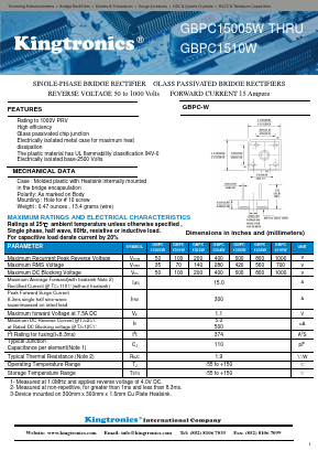 GBPC1502W Datasheet PDF Kingtronics International Company