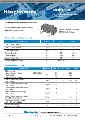 MMBT8050 Datasheet PDF Kingtronics International Company