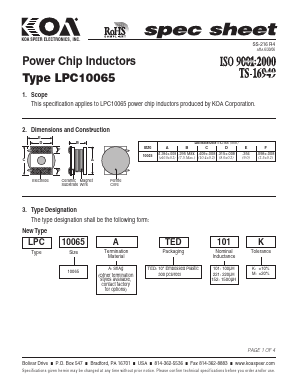 LPC10065ATED680K Datasheet PDF KOA Speer Electronics, Inc.