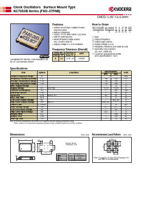 FXO-37FNB Datasheet PDF Kyocera Kinseki Corpotation