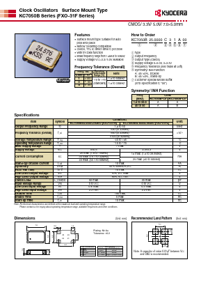 KC7050B25.0000C30A00 Datasheet PDF Kyocera Kinseki Corpotation