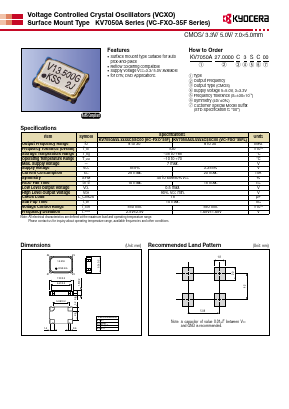 KV7050A27.0000C3SC00 Datasheet PDF Kyocera Kinseki Corpotation