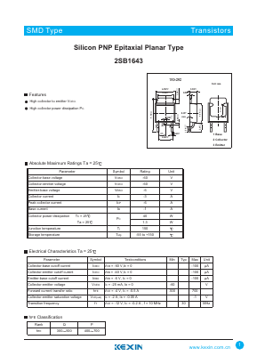 2SB1643 Datasheet PDF KEXIN Industrial