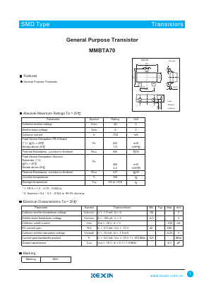 MMBTA70 Datasheet PDF KEXIN Industrial