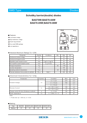 BAS70W Datasheet PDF KEXIN Industrial