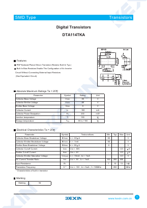 DTA114TKA Datasheet PDF KEXIN Industrial