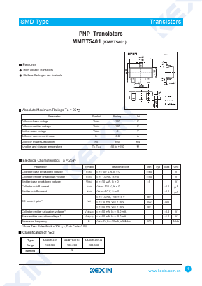 MMBT5401 Datasheet PDF KEXIN Industrial