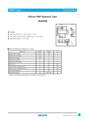 2SA2058 Datasheet PDF KEXIN Industrial