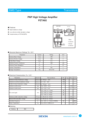 PZTA92 Datasheet PDF KEXIN Industrial