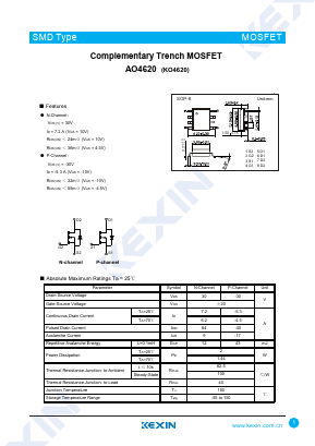 AO4620 Datasheet PDF KEXIN Industrial