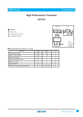 FZT751 Datasheet PDF KEXIN Industrial