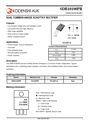SDB10100PR Datasheet PDF Kodenshi Auk Co., LTD
